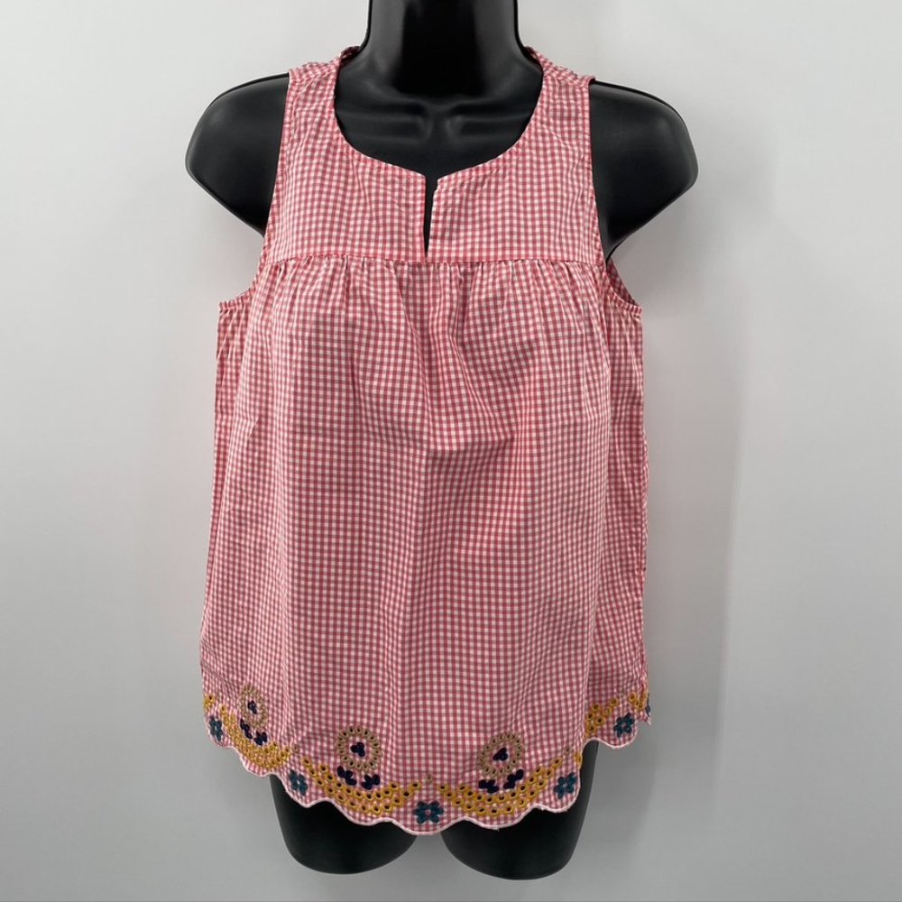 Madewell Womens Red Check Gingham Eyelet Sleeveless Top Tank Size XS Extra Small